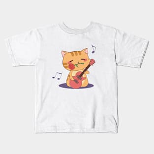 Cute Chibi Cat Playing Guitar I Kids T-Shirt